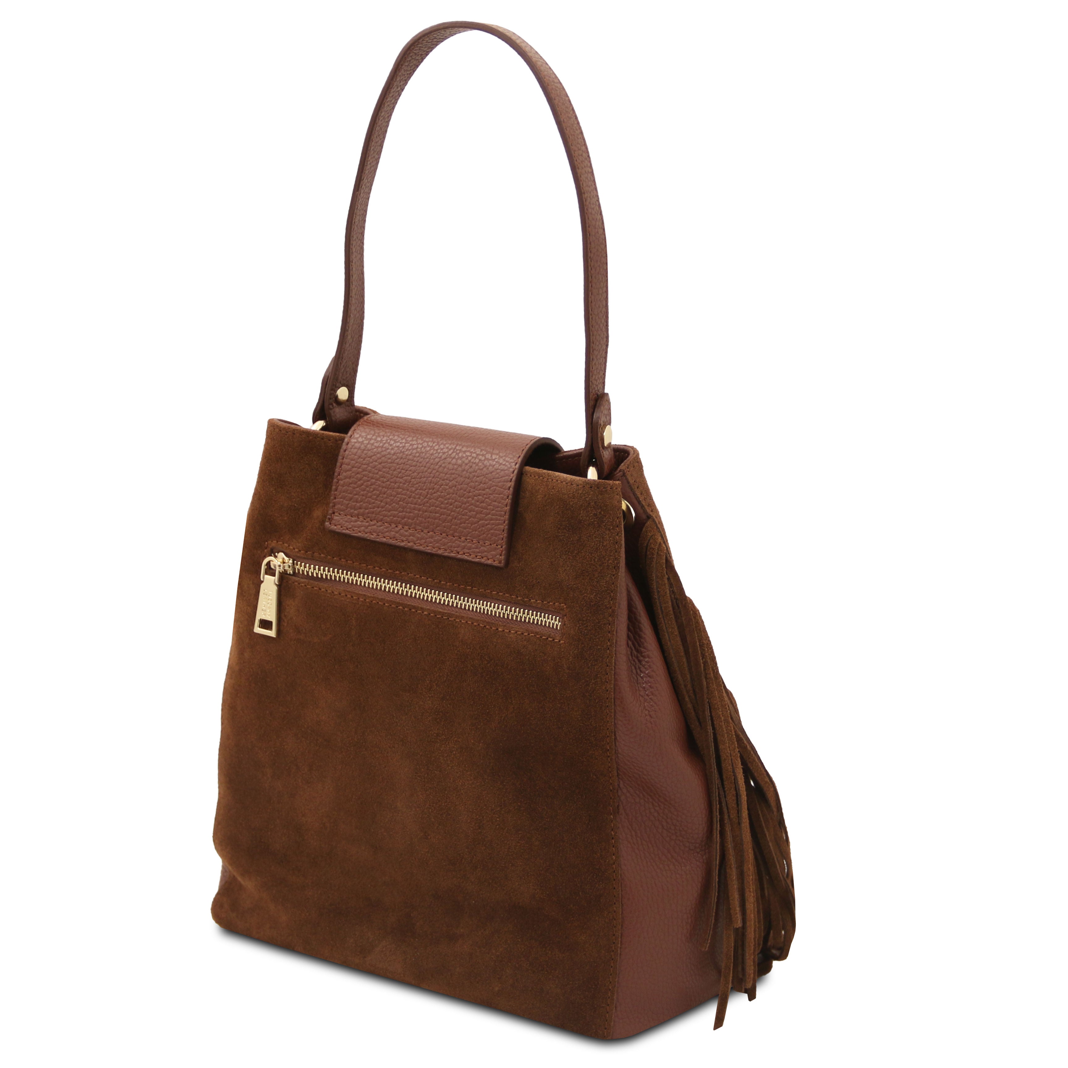 Nomade Axelväska i mocka och läder med fransar