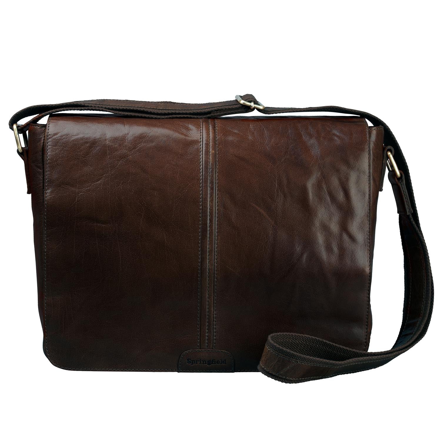 Axelremsväska i Skinn med lock Stor modell