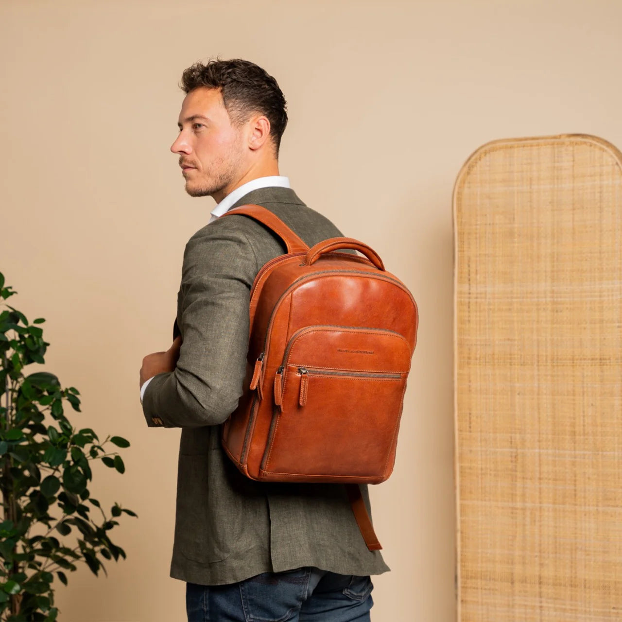 Ryggsäck i Läder Premium De-Luxe med Datorfack 15"