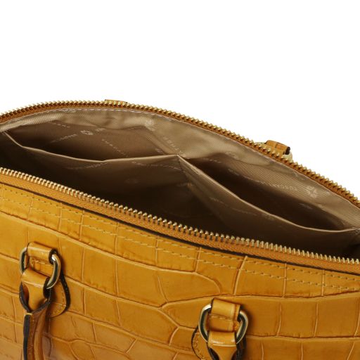 Laila Croc Print Läder handväska