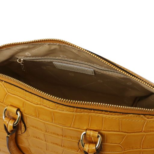Laila Croc Print Läder handväska