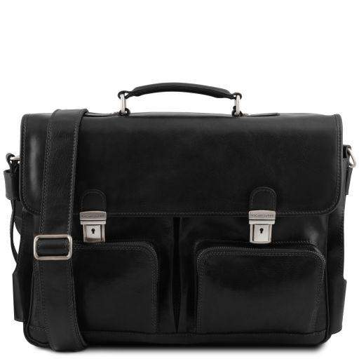 VENTIMIGLIA - Läderportfölj med framfickor First Class - NewBag4you