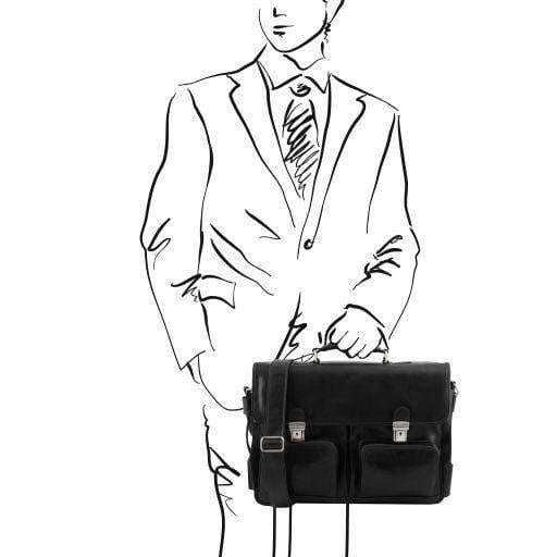 VENTIMIGLIA - Läderportfölj med framfickor First Class - NewBag4you