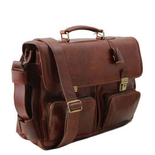 VENTIMIGLIA - Läderportfölj med framfickor First Class - NewBag4you