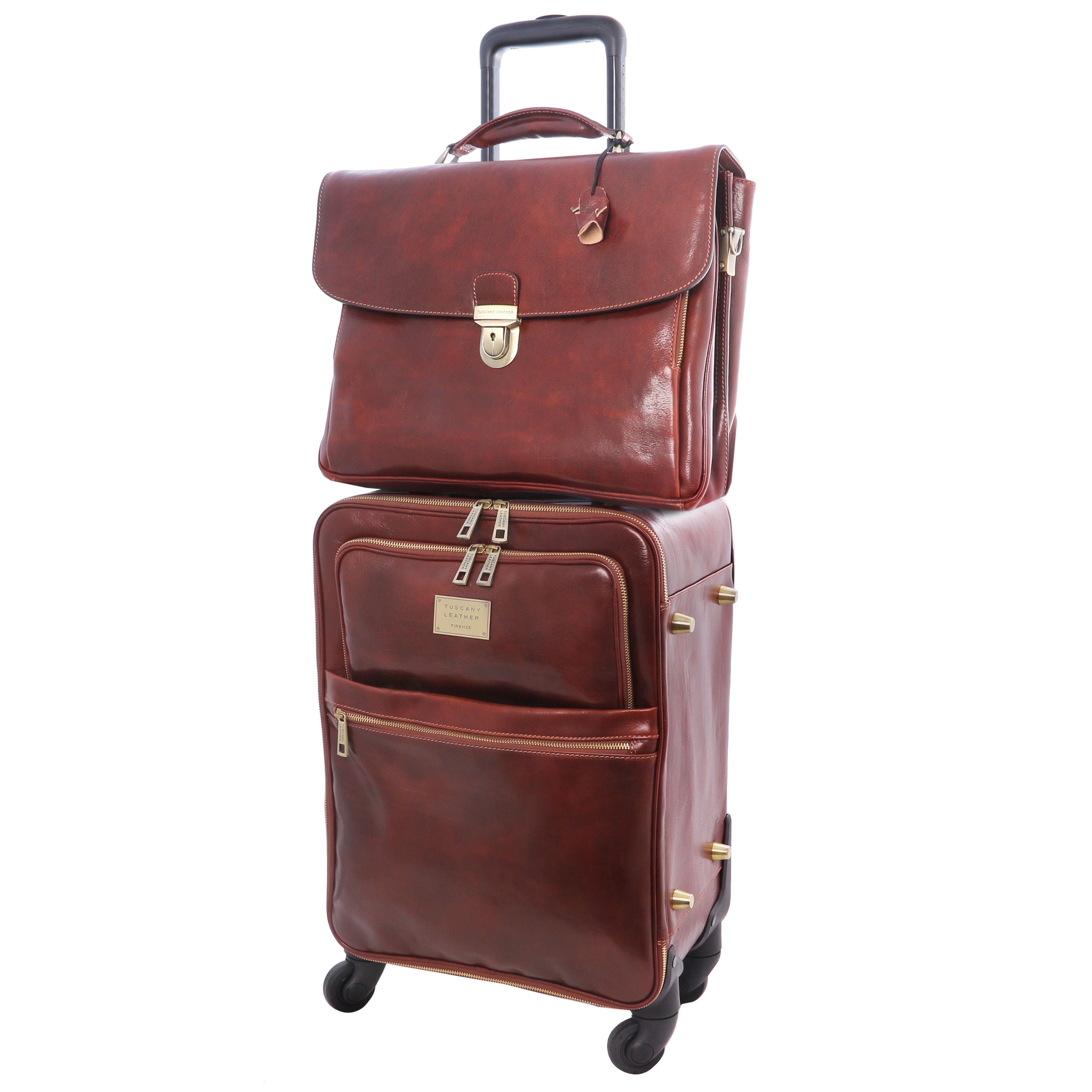 Resväska och Portfölj i Läder Mörkbrun Paket