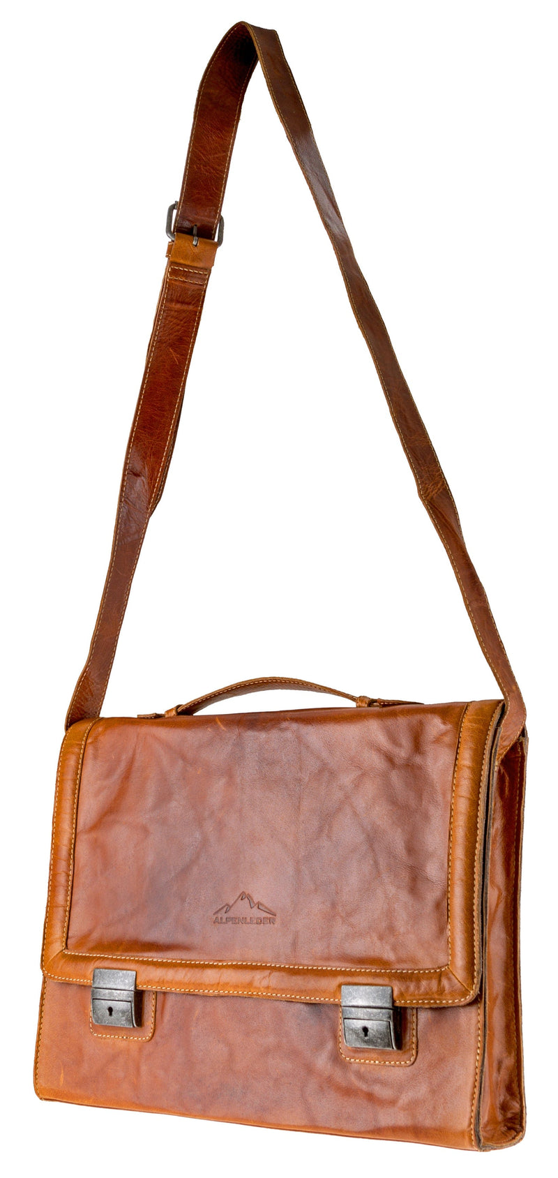 Alpenleder Cognac Messengerväska BUCHBINDER II i Läder