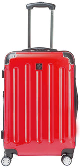 a red piece of luggage sitting next to a red suitcase 