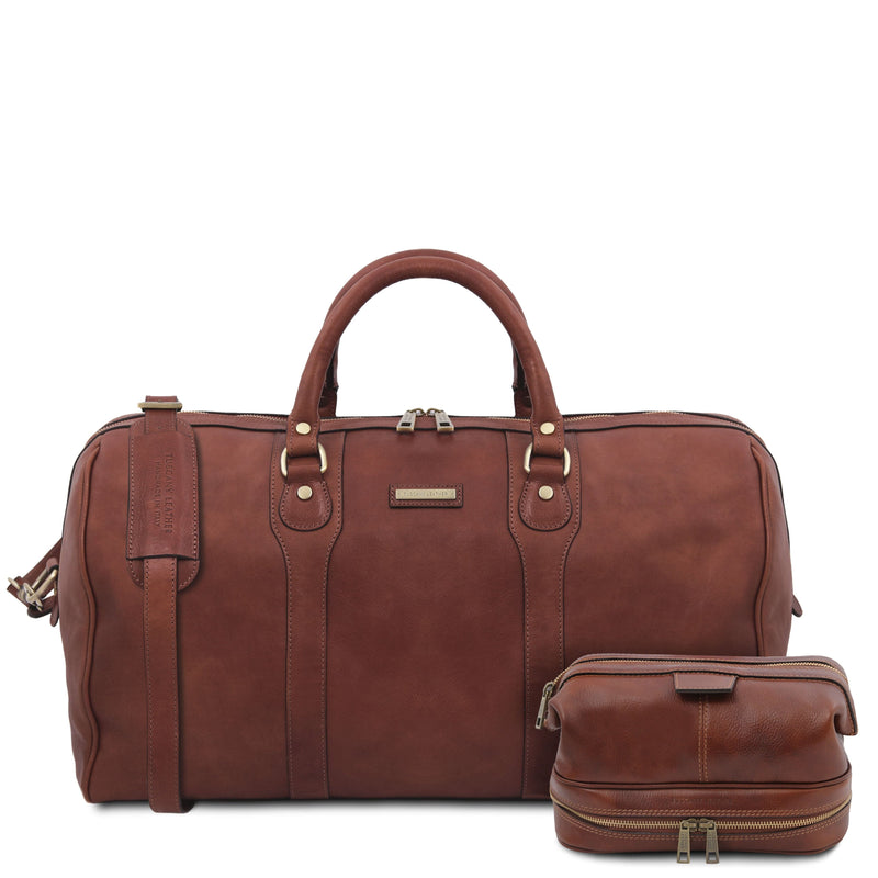Tuscany Leather Brun COLOMBO Set om Weekendbag och Necessär